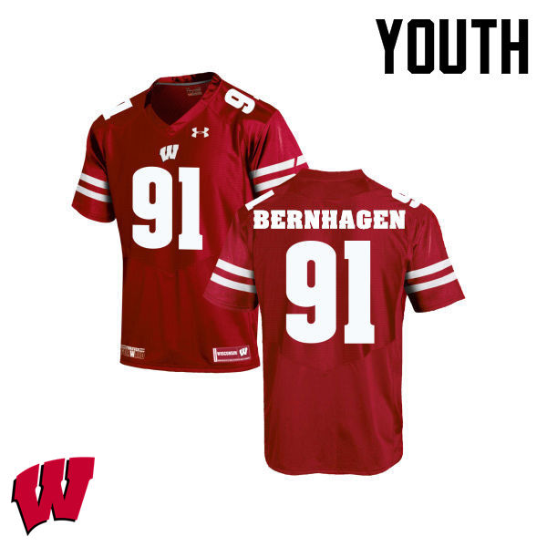 Wisconsin Badgers Youth #91 Josh Bernhagen NCAA Under Armour Authentic Red College Stitched Football Jersey DO40A42MH